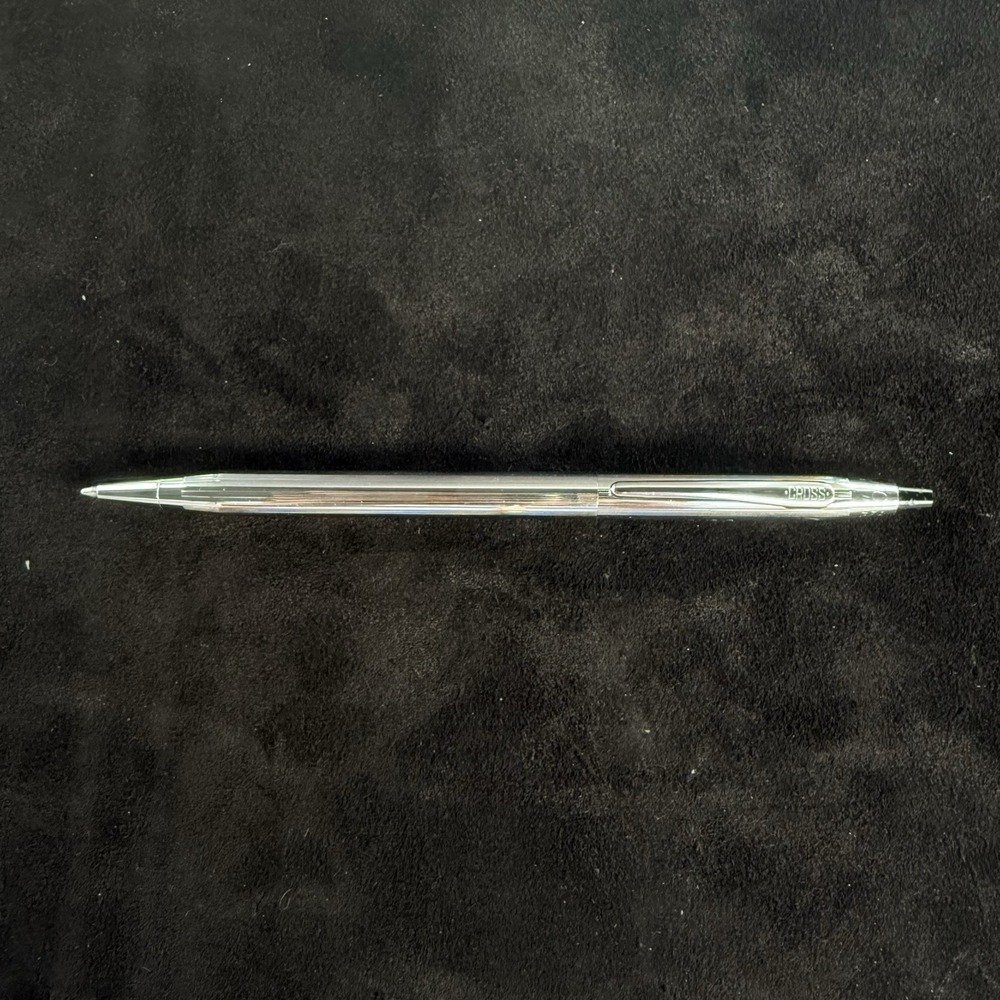 Vintage Cross Classic Century In Chrome Ballpoint Pen W/Monogram "NCC" Blue Ink